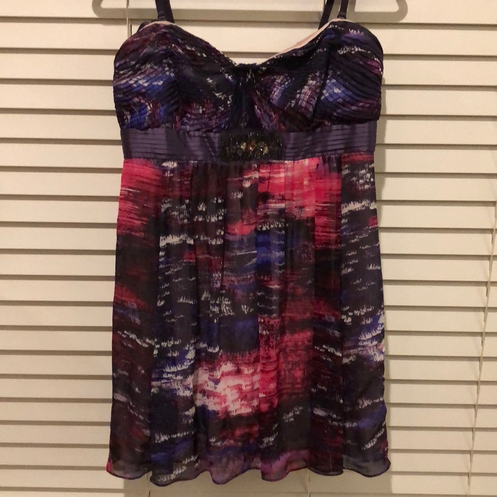 Purple strapless BCBG dress